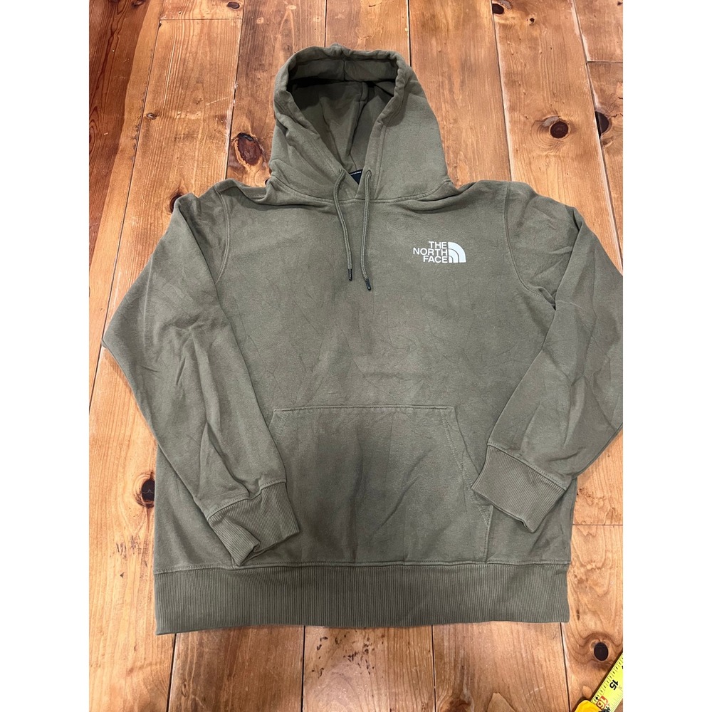 The North Face Mens Box Logo Hoodie Olive Green Pullover Sweatshirt Medium